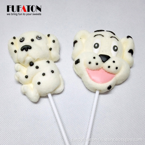 Hot sell handmade puppy dog shape marshmallow lollipops candy